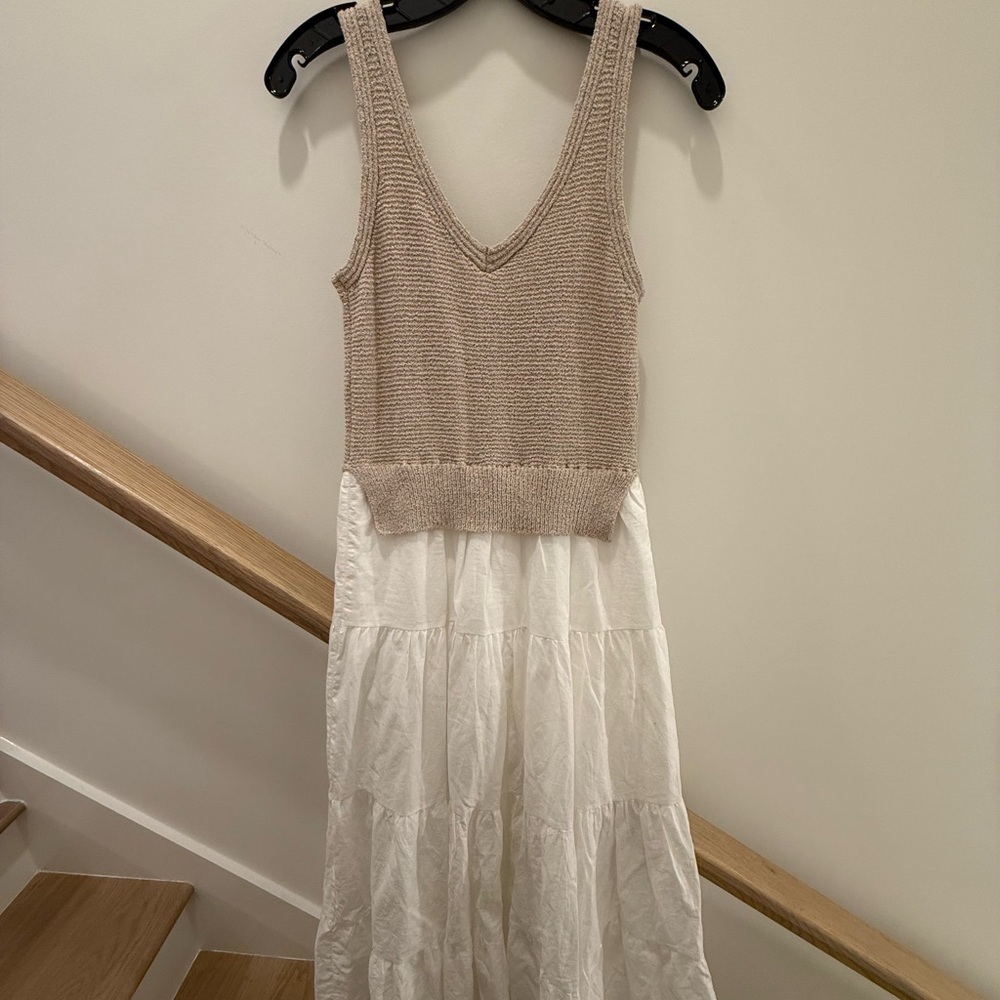 Elan Beige Knit Top with White Maxi Skirt